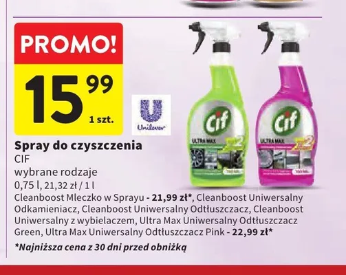 Spray do czyszczenia Cif Ultra Max Uniwersalny Odtłuszczacz Green promocja w Intermarche