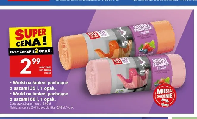 Worki na śmieci pachnące z uszami Anna Zaradna 35 l promocja w Twój Market