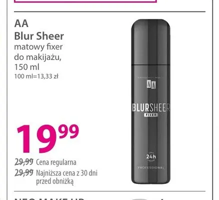Matowy fixer do makijażu AA Blur Sheer promocja w Hebe