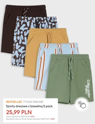 Szorty dresowe z bawełną Calm Under Palm 5-pak promocja w Sinsay