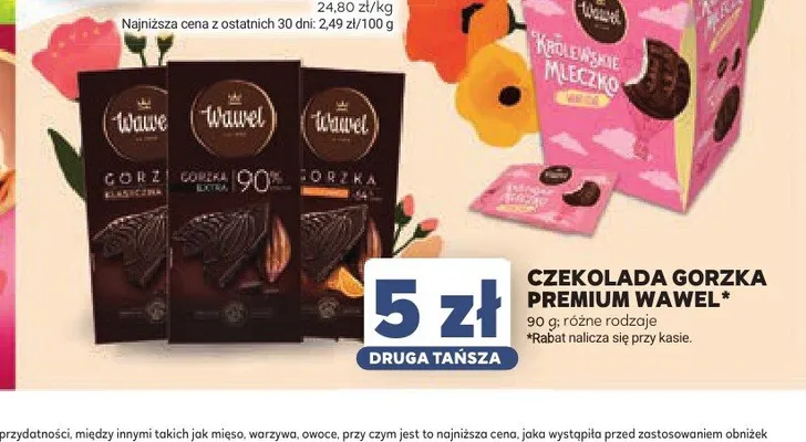 Czekolada gorzka premium Wawel promocja w Stokrotka