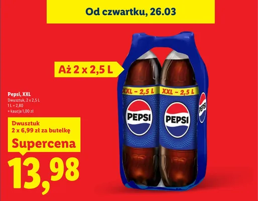 Napój gazowany Pepsi XXL 2x2,5 l promocja w Lidl