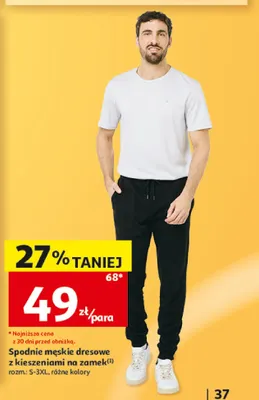 Spodnie męskie dresowe z kieszeniami na zamek Inextenso promocja w Auchan