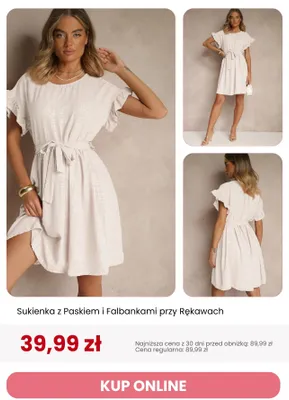 Sukienka z paskiem i falbankami przy rękawach Renee promocja w Renee