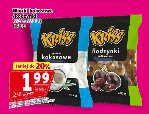 Wiórki kokosowe / Rodzynki Kriss promocja w Prim Market
