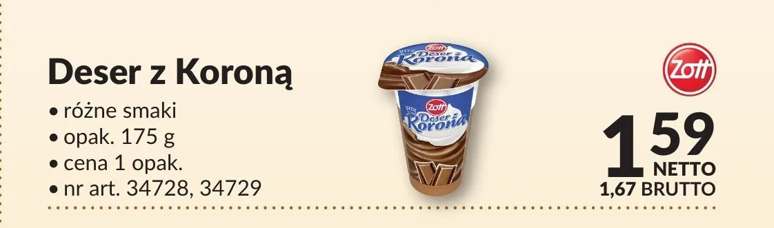 Deser z Koroną Zott promocja w Makro