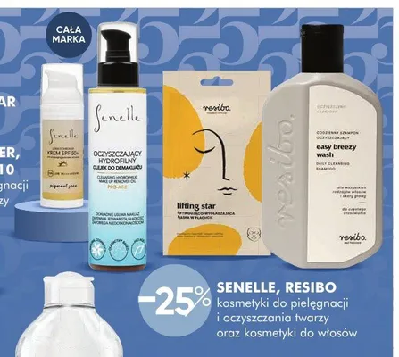 Kosmetyki do pielęgnacji i oczyszczania twarzy oraz kosmetyki do włosów SENELLE, RESIBO promocja w Super-Pharm