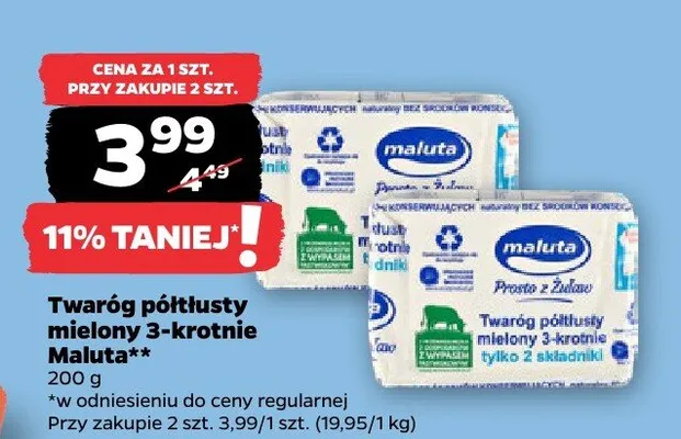 Twaróg półtłusty mielony 3-krotnie promocja w Netto