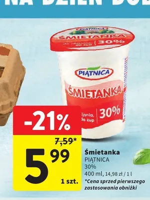 Śmietanka Piątnica 30% promocja w Intermarche