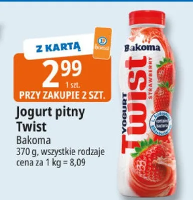 Jogurt pitny Twist strawberry promocja w Leclerc