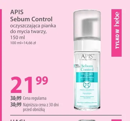 Sebum Control oczyszczająca pianka do mycia twarzy Apis promocja w Hebe
