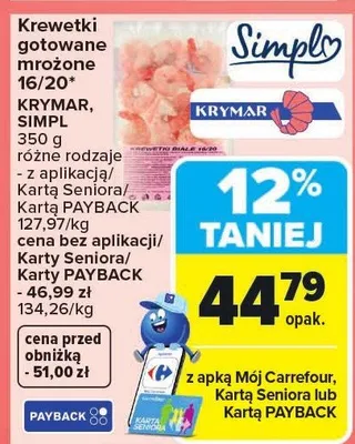 Krewetki gotowane mrożone 16/20 Krymar Simpl promocja w Carrefour