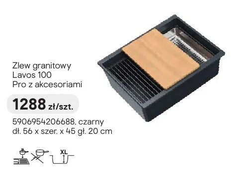 Zlew granitowy Lavos 100 Pro z akcesoriami czarny dł. 56 x szer. x 45 gł. 20cm promocja w Castorama