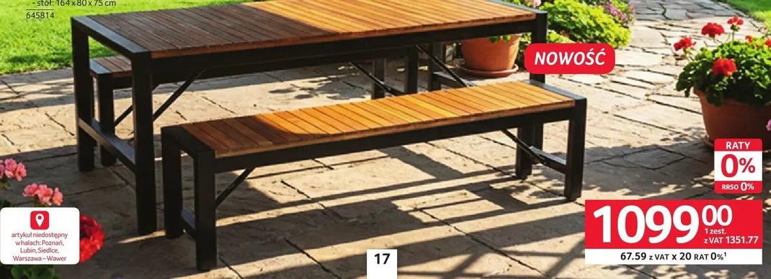 Zestaw mebli ogrodowych ławka i stół promocja w Selgros