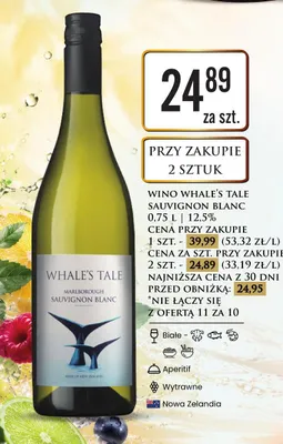 Wino białe wytrawne Whale's Tale Sauvignon Blanc promocja w Dino