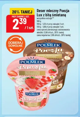 Deser mleczny Poezja Lux z bitą śmietaną truskawkowy Polmlek promocja w POLOmarket