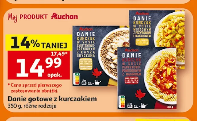 Danie gotowe z kurczakiem w sosie paprykowo-pomidorowym z makaronem Auchan promocja w Auchan