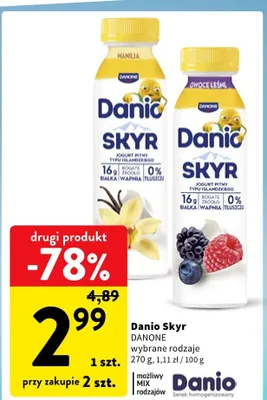 Jogurt pitny Danio Skyr owoce leśne promocja w Intermarche