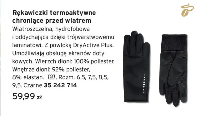 Rękawiczki termoaktywne chroniące przed wiatrem promocja w Tchibo