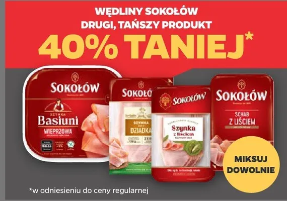 Wędliny Sokołów, drugi, tańszy produkt 40% taniej promocja w Netto