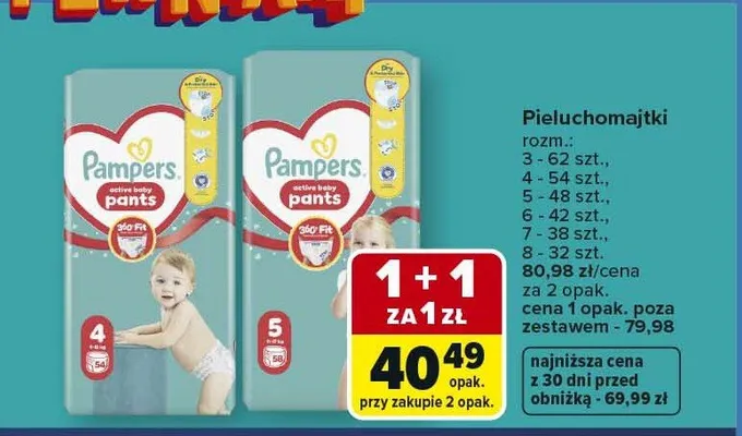 Pieluchomajtki Pampers active baby pants rozm. 3 62-pak promocja w Carrefour Market