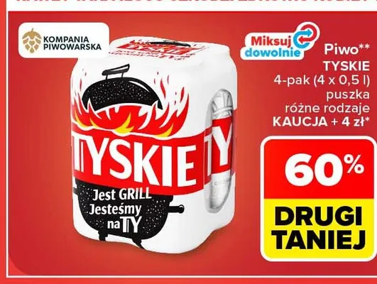 Piwo Tyskie 4-pak 500 ml promocja w Carrefour Market