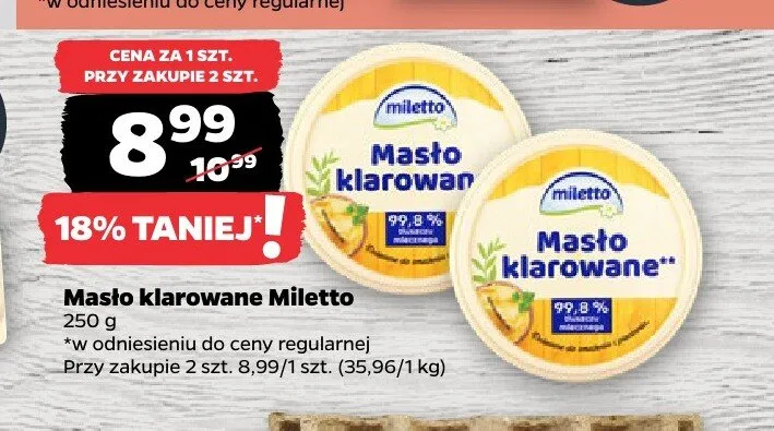 Masło klarowane Miletto promocja w Netto