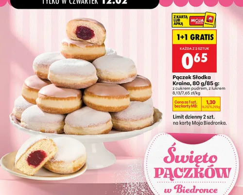 Pączek Słodka Kraina z cukrem pudrem promocja w Biedronka