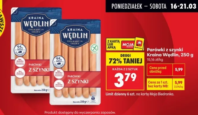 Parówki z szynki promocja w Biedronka