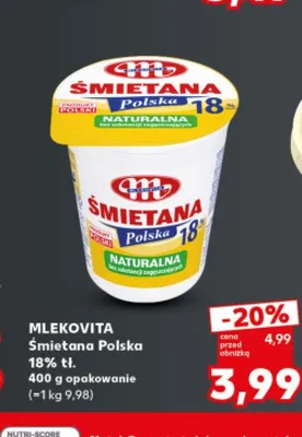 Śmietana Polska Mlekovita 18% promocja w Kaufland
