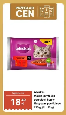 Mokra karma dla dorosłych kotów klasyczne posiłki w sosie Whiskas promocja w Biedronka