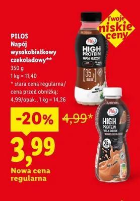 Napój wysokobiałkowy czekoladowy Pilos promocja w Lidl