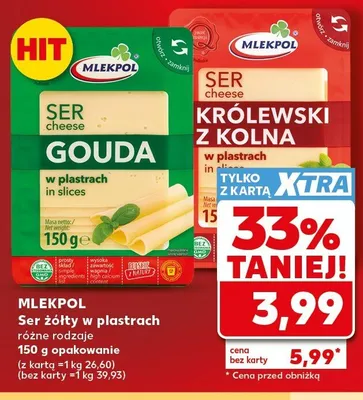 Ser żółty w plastrach MLEKPOL Królewski z Kolna promocja w Kaufland