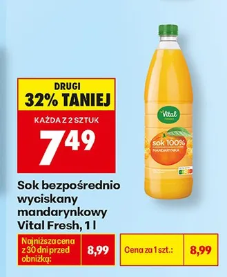 Sok bezpośrednio wyciskany mandarynkowy Vital Fresh promocja w Biedronka