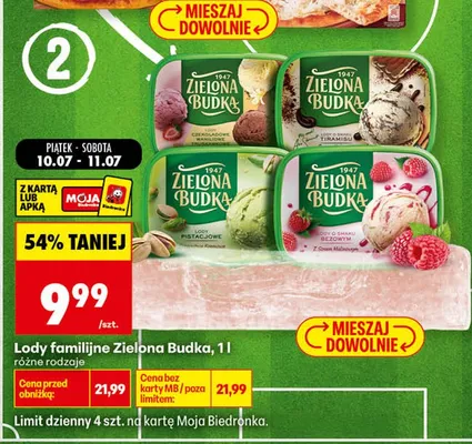 Lody familijne o smaku bezowym z sosem malinowym Zielona Budka promocja w Biedronka
