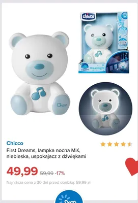 Lampka nocna Chicco First Dreams Miś niebieska uspokajacz z dźwiękami promocja w Smyk