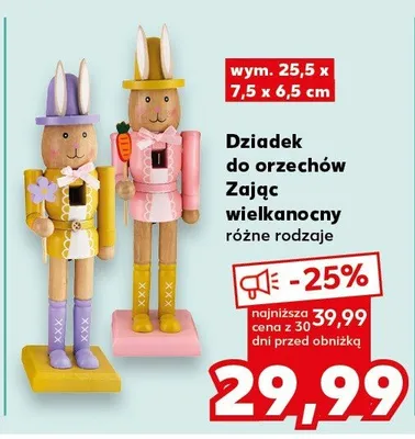 Dziadek do orzechów zając wielkanocny wym. 25,5x7,5x6,5 cm, różne rodzaje promocja w Kaufland