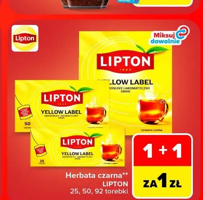 Herbata czarna Lipton Yellow Label 50 torebek promocja w Carrefour