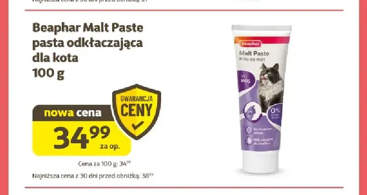 Pasta odkłaczająca dla kota Beaphar Malt Paste promocja w Super Zoo