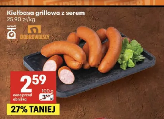 Kiełbasa grillowa z serem Dobrowolscy promocja w Delikatesy Centrum