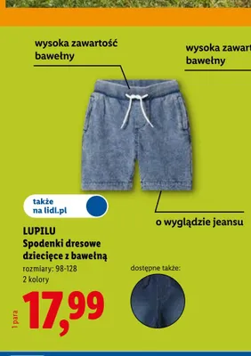 Spodenki dresowe dziecięce z bawełną LUPILU promocja w Lidl