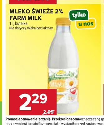 Mleko świeże 2% Farm Milk 1l promocja w Stokrotka