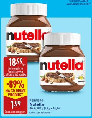 Krem do smarowania Nutella promocja w Aldi