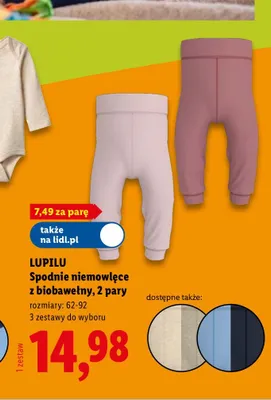 Spodnie niemowlęce Lupilu z biobawełny 2-pak promocja w Lidl