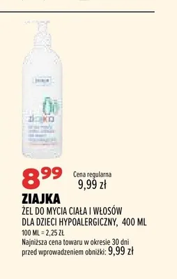 Żel do mycia ciała i włosów dla dzieci hypoalergiczny Ziajka 400 ml promocja w Drogerie Natura