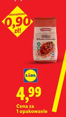 Makaron Fusilli z czerwonej soczewicy Combino promocja w Lidl