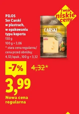 Ser Carski w plastrach w opakowaniu typu koperta Pilos promocja w Lidl