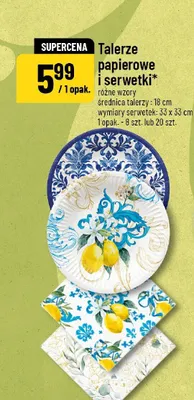 Talerze papierowe i serwetki średnica talerzy 18cm wymiary serwetek 33x33cm promocja w POLOmarket