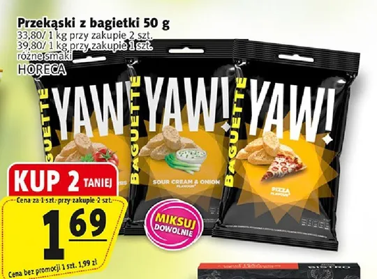 Przekąski z bagietki YAW! sour cream & onion Horeca promocja w Prim Market