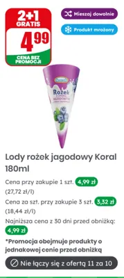 Lody rożek jagodowy Koral promocja w Dino